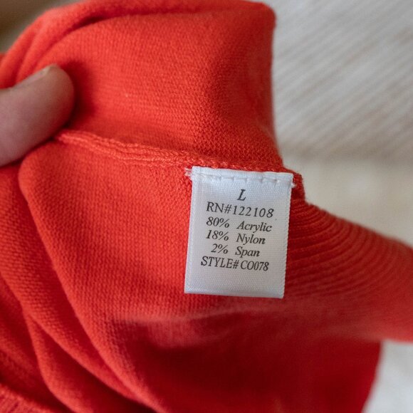 MAK Cardigan Sz L Peach Orange 3/4 Sleeve Button Up VNeck Sweater - Picture 7 of 7